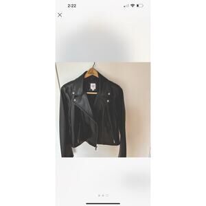 GAP Black Faux Leather Biker Jacket Zipper Snap Buttons Long Sleeve Women's S